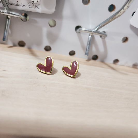 Wine Heart Stud Earrings